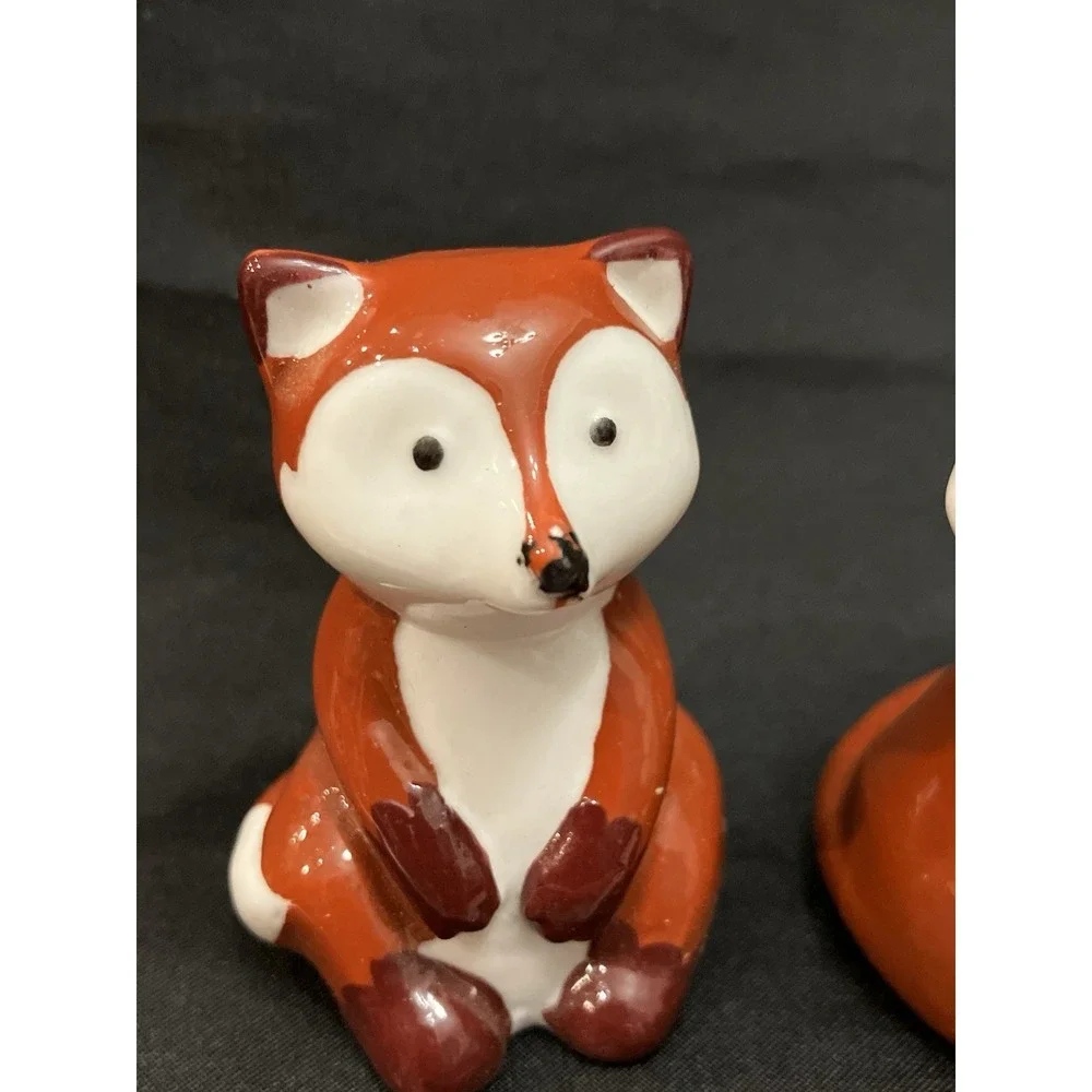 Foxy Sweetheart Brown Fox Couple Salt & Pepper Shakers Glossy Kitchen Decor